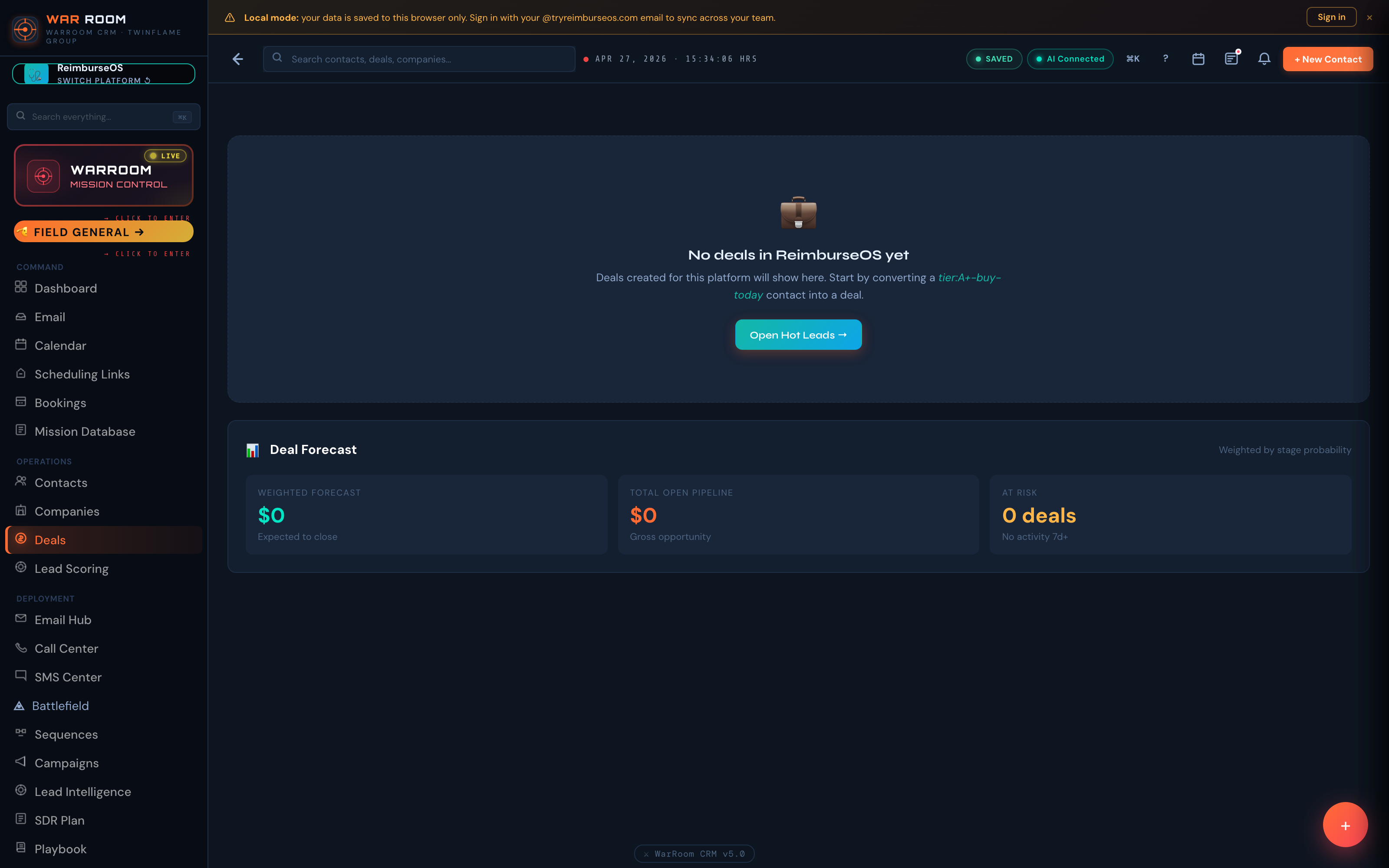 War Room CRM — Deals