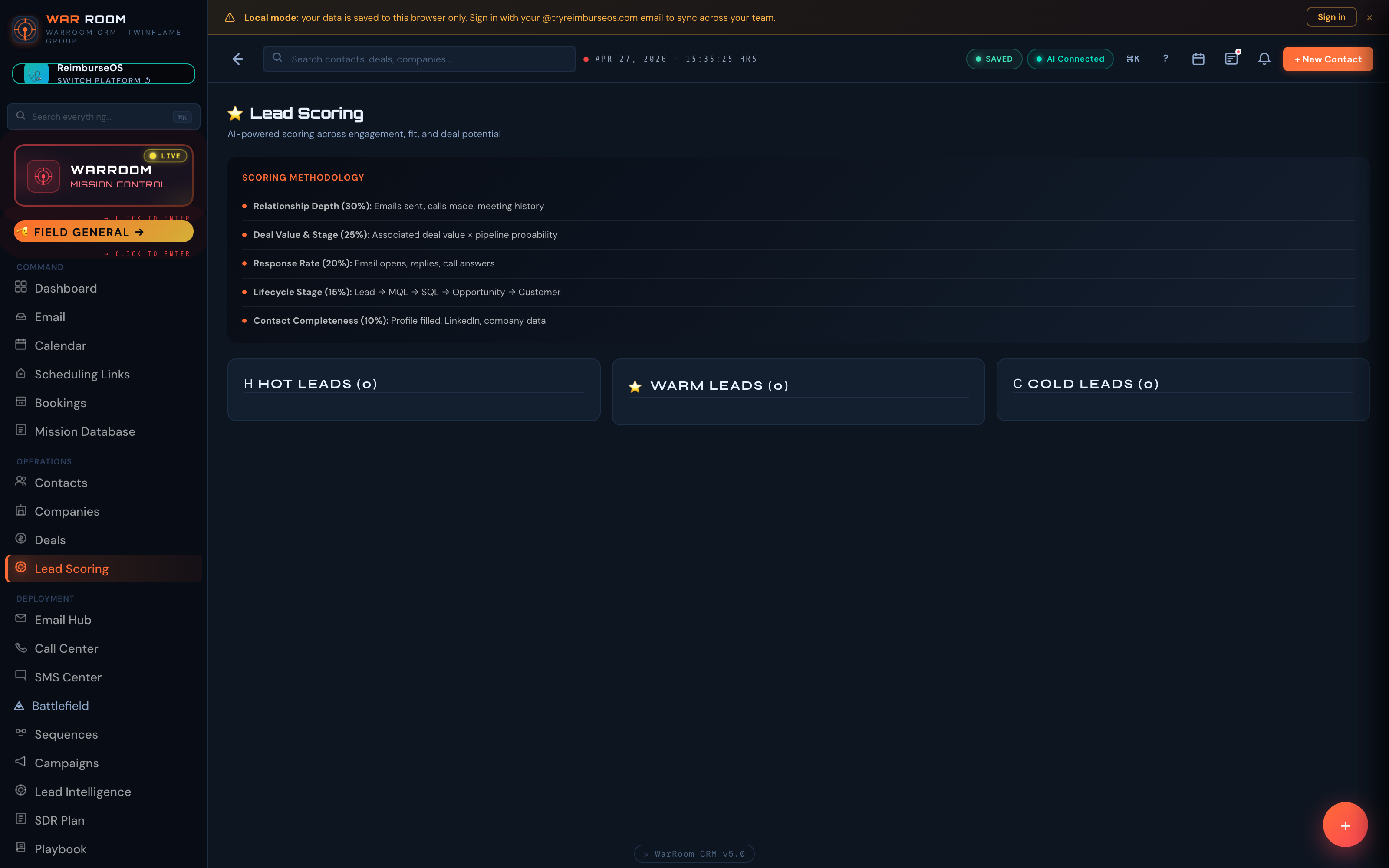 War Room CRM — Lead Scoring