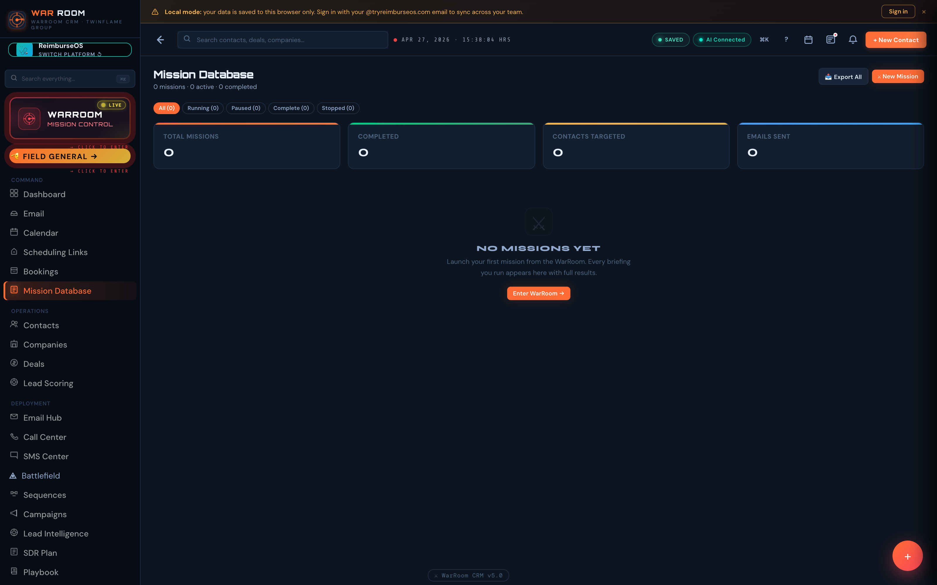War Room CRM — Mission Database