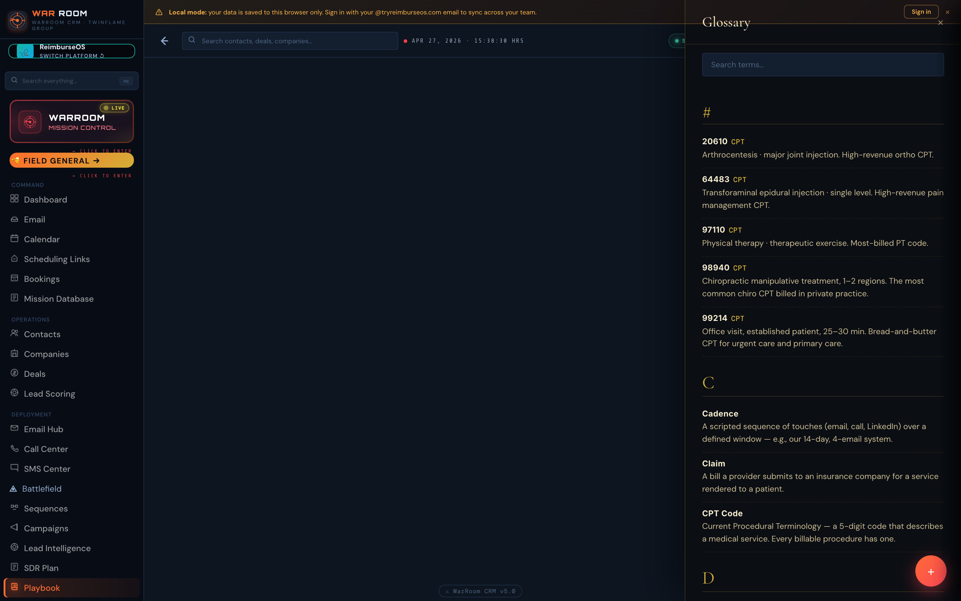 War Room CRM — Playbook