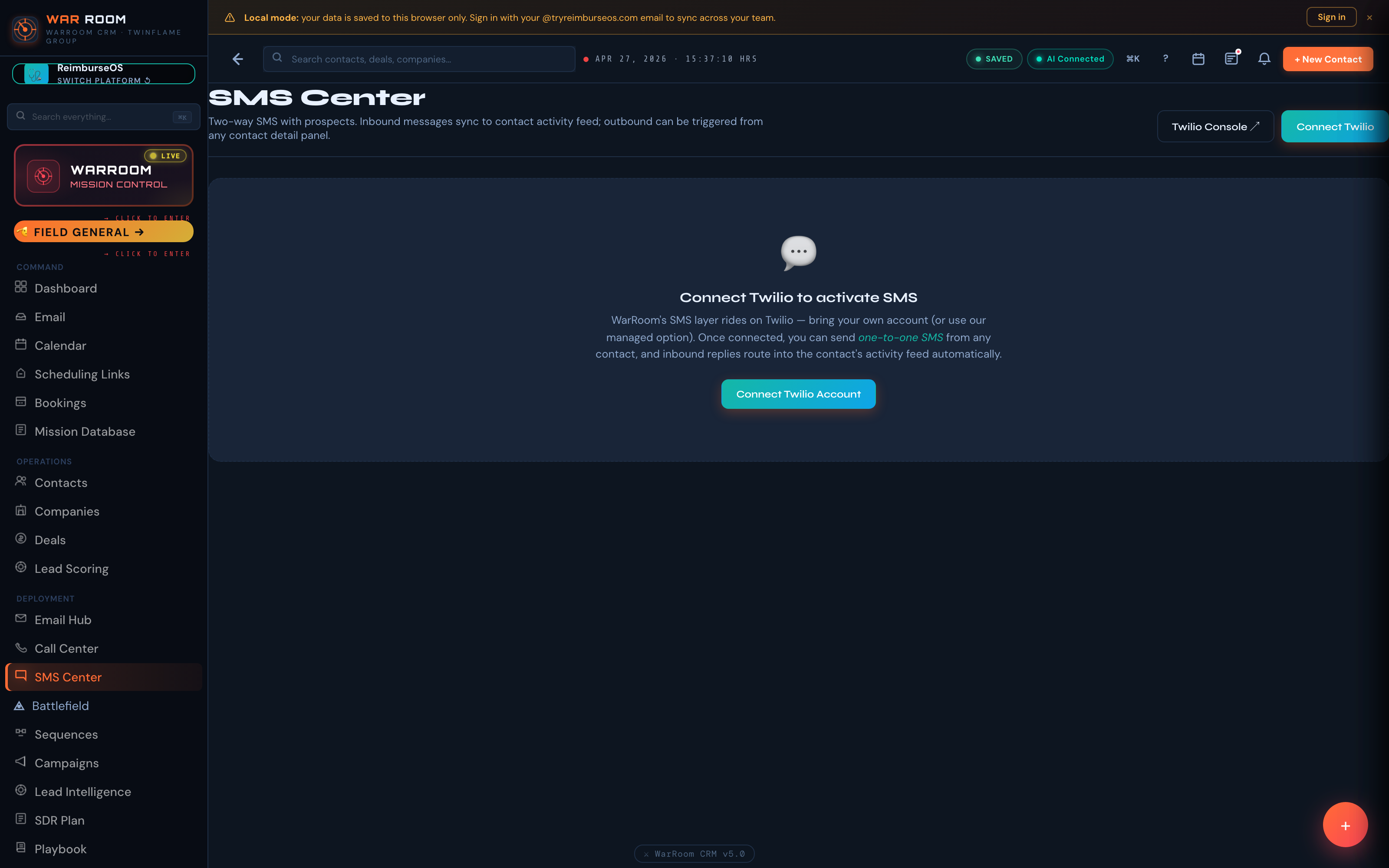 War Room CRM — SMS Center